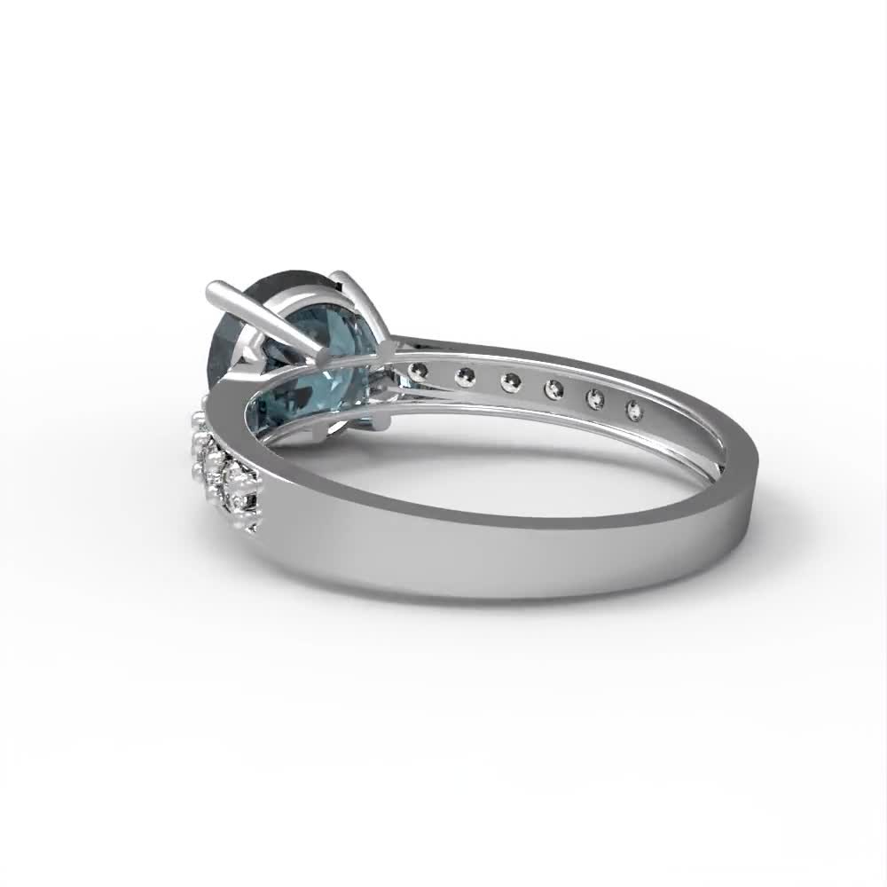 2.25 ct Brilliant Round Cut Designer Genuine Flawless Natural London Blue  Topaz 14K 18K White Gold Solitaire with Accents Ring